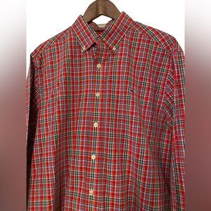 Vineyard Vines Men’s Red Green Plaid Large Slim Fit Whale Button Shirt